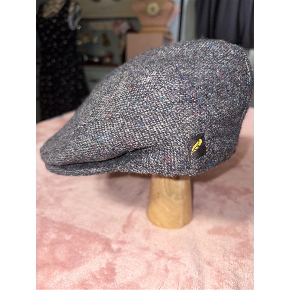Men's Hatman Of Ireland Flat Cap Hat 100% Donegal Tweed Button Brim. XL